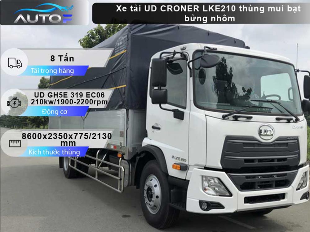 Xe tải UD CRONER LKE210 (8.2T - dài 7.4m) thùng mui bạt bửng nhôm